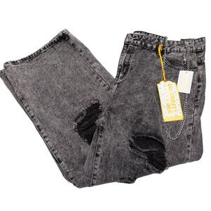 Celebrity Ace Womens Size 18 Wide Leg Jeans Black Acid Wash Distressed Chain Y2K